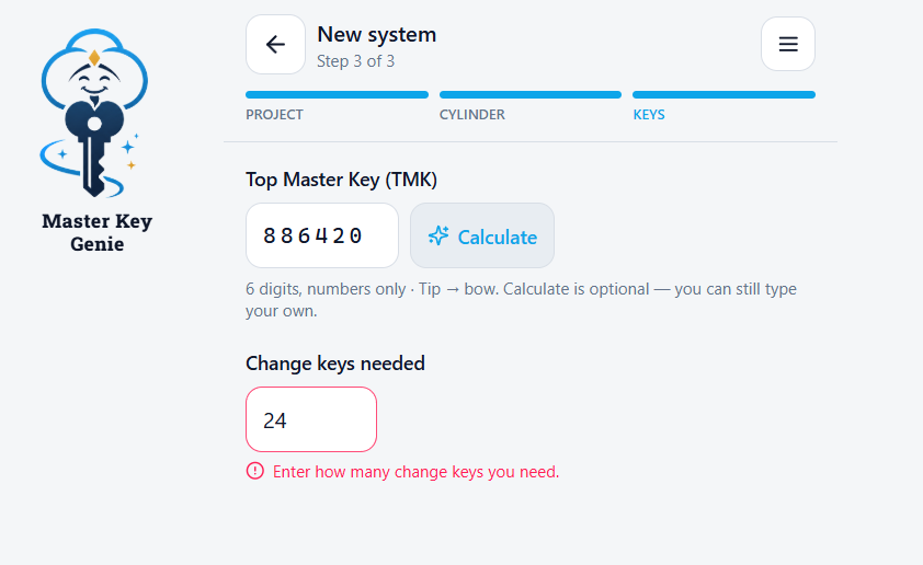 Creating a new master key system — Top Master Key and change-key count